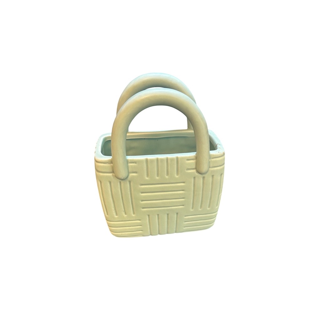 Mint Green Ceramic Woven Basket Planter Vase — Dolomite, Decorative, Cottagecore